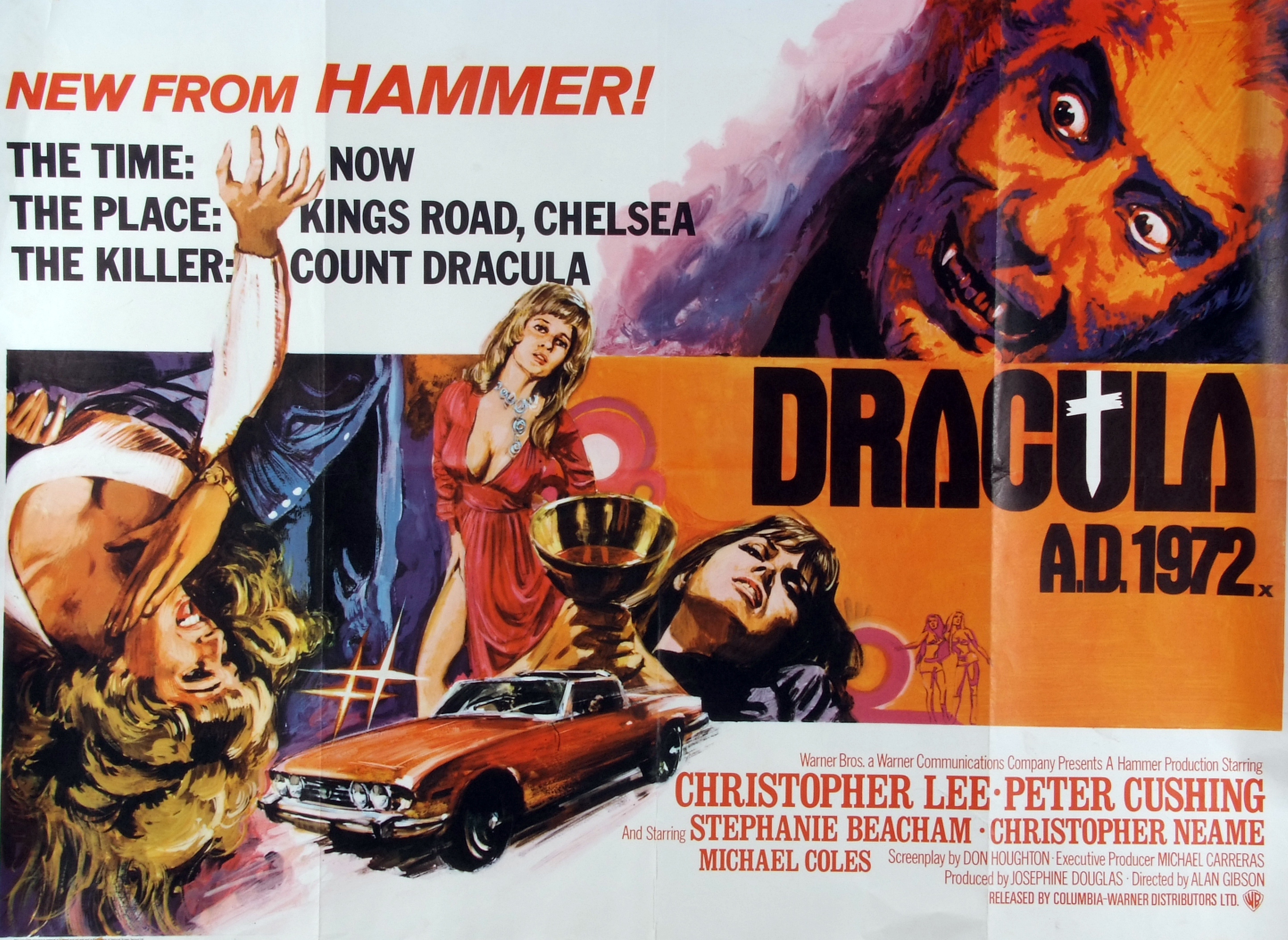 DRACULA AD 1972, film poster, starring Christopher Lee, Peter Cushing and others, Quad approx 30"