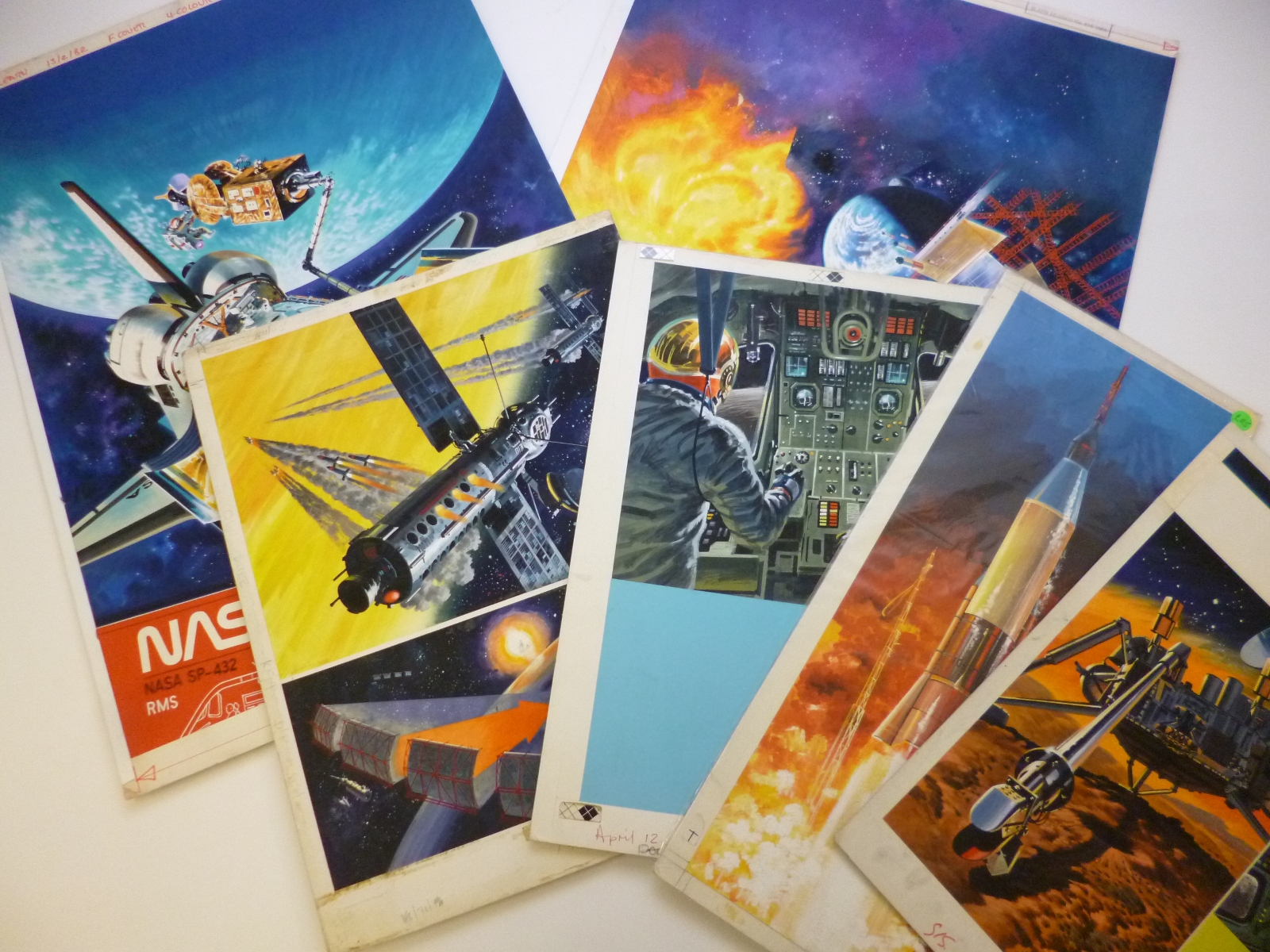 A Packet: twelve items orig pen, ink and watercolour artwork of Space Shuttles, Spaceships, NASA
