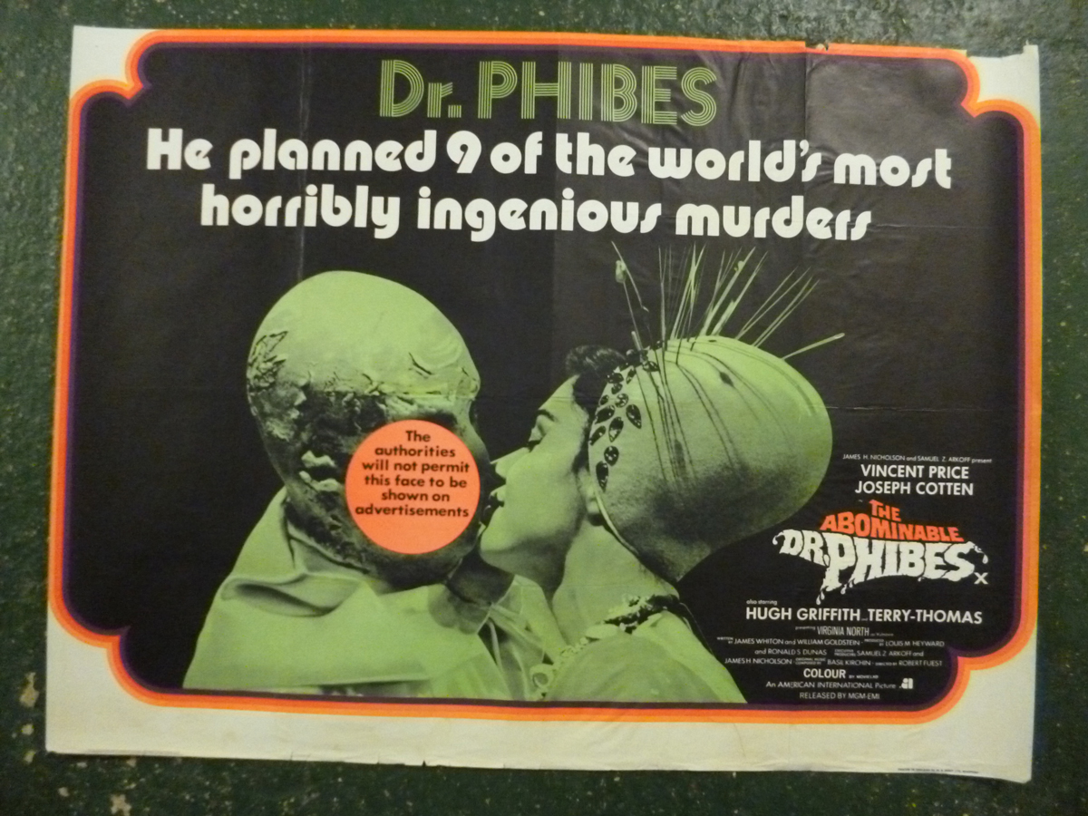 DR PHIBES RISES AGAIN, film poster, starring Vincent Price and Robert Quarry + Peter Cushing and