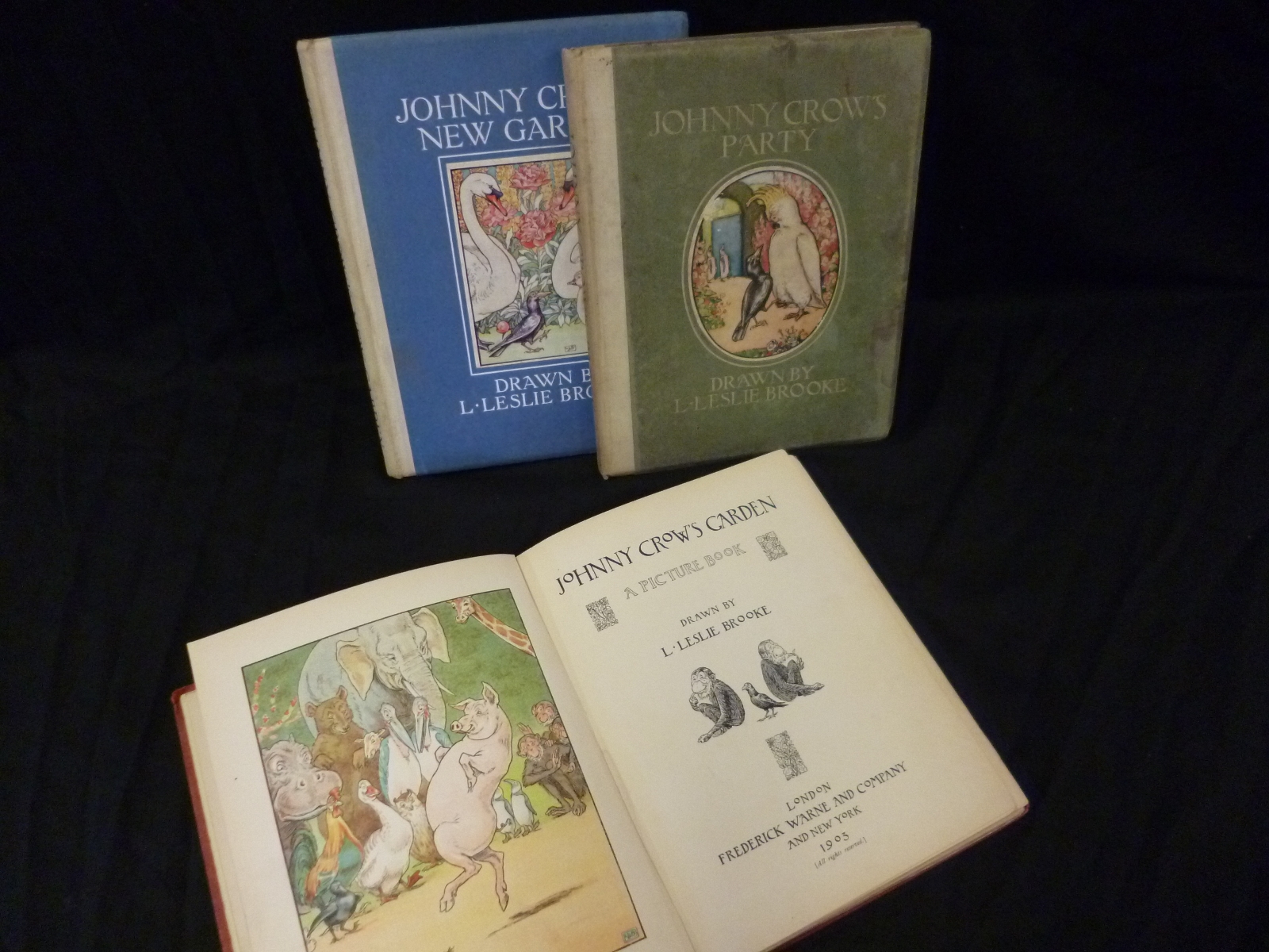 LEONARD LESLIE BROOKE, 3 ttls: JOHNNY CROW'S GARDEN, 1905, 1st edn, 8 col'd plts, orig cl bkd bds,