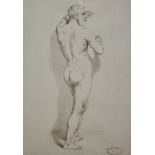 PAIR OF FRENCH LITHOGRAPHS (PUBLISHED CIRCA 1860), NUDE MALES (INDISTINCTLY SIGNED, TO PLATE), 17" x