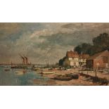 AFTER EDWARD SEAGO, COLOURED PRINT "Pin Mill" 17" x 26" TOGETHER WITH TWO FURTHER COLOURED PRINTS,