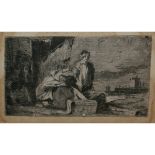 JOSEPH STANNARD, BLACK AND WHITE ETCHING. "Fishermen" circa 1825 2 1/2" x 4" TOGETHER WITH ONE