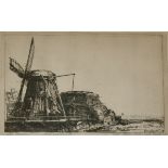 AFTER REMBRANDT, 20TH CENTURY ETCHING, A WINDMILL 6" x 8"