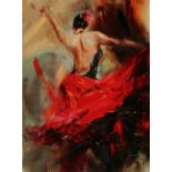 ANNA RAZUMOVSKAYA, SIGNED, LIMITED EDITION (104/195) HAND EMBELLISHED PRINT, "Spanish Heat", 24" x