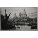 ERNEST L HAMPSHIRE, SIGNED, IN PENCIL TO MARGIN, BLACK AND WHITE ETCHING, INSCRIBED "St Pauls from