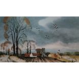 HUGH BRANDON-COX, SIGNED, IN PENCIL TO MARGIN, COLOURED PRINT, inscribed "Autumn near Thetford",