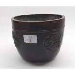 Chinese Bronze patinated metal small Planter of tapering circular form, the body embossed with