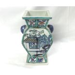 Chinese Baluster Vase, moulded on either side with animal mask handles and the bodies painted in