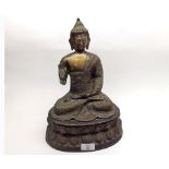 Large Chinese or Tibetan Bronze depicting seated figure wearing ceremonial head-dress and with