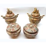 A collection of late 19th/early 20th Century Satsuma Wares comprising: a pair of two-handled Covered