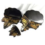 Two large Oriental lacquered and japanned Folding Wall Brackets, each decorated in typical manner