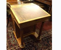 19th Century Mahogany and Satinwood lined Davenport desk, the back with spindle gallery (damaged),