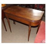 Georgian Mahogany D-formed folding Tea Table, raised on circular tapering legs, 36  wide