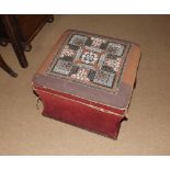 19th Century upholstered lift-top stool, the top with beadwork detail, 20  wide