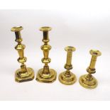 Mixed lot comprising two pairs of 19th Century Brass Candlesticks, one pair with ejector fittings,