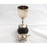 Mixed lot comprising a small 20th Century Birmingham hallmarked Silver Trophy Cup on turned Ebonised