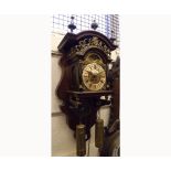 Late 20th Century Dutch twin weight driven Wall Clock, the shaped case with arch pediment with