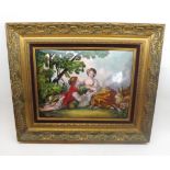 A 20th Century Limoges Porcelain Wall Plaque, painted with a scene with young couple in rural