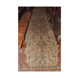 Large Indian or Chinese wool/silk mix carpet, central large lozenge, mainly beige and pale green