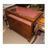 Edwardian Mahogany and inlaid Collectors Chest, the glazed top with hinged lid over three long
