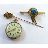 A Mixed Lot including: an early 20th Century Continental yellow metal cased Fob Watch with black