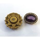 A late Victorian 15ct Gold Framed Circular  Target  Brooch, the raised circular centre set with a