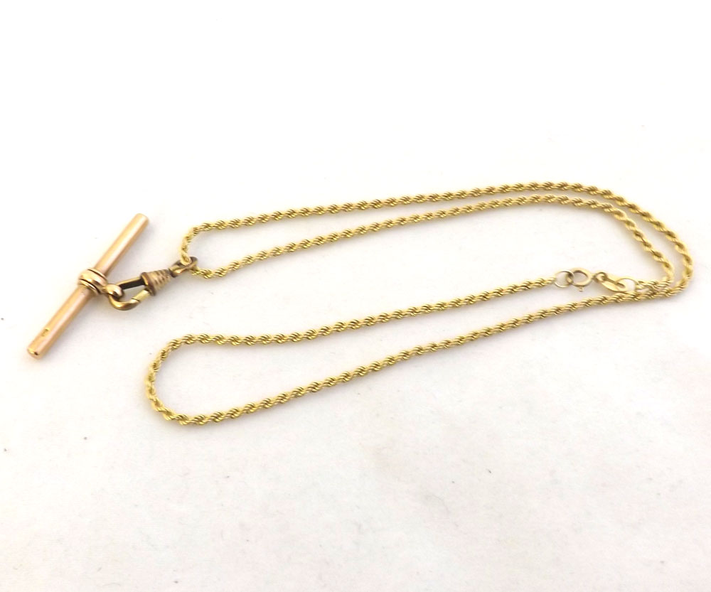 Hallmarked 9ct Gold rope twist Neck Chain with non-associated T-bar mount, stamped  9c , total