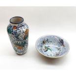 A mixed lot comprising a lustre-glazed Wilton ware bowl and a further Continental wide-necked vase