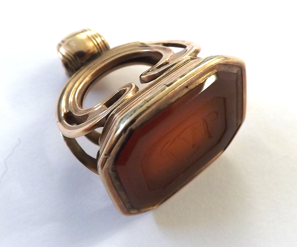 A Victorian Rose Gold Large Fob, the panel of shaped rectangular design with canted corner,