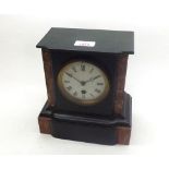Late 19th Century black and variegated Rouge Marble Mantel Timepiece, the plinth shaped case with