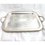 20th Century rectangular Silver plated double handled Tray, decorated with floral detail, 24 =  wide