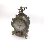 Early 20th Century cast Brass Mantel Timepiece, the waisted case surmounted by a trumpeter and