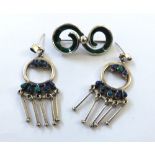 A pair of Mexican Designer type white metal and enamelled Multi-Drop Earrings, stamped  Mexico,