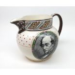 Wedgwood Beaconsfield Commemorative Jug, decorated with portrait panel and panel of text, 7  high