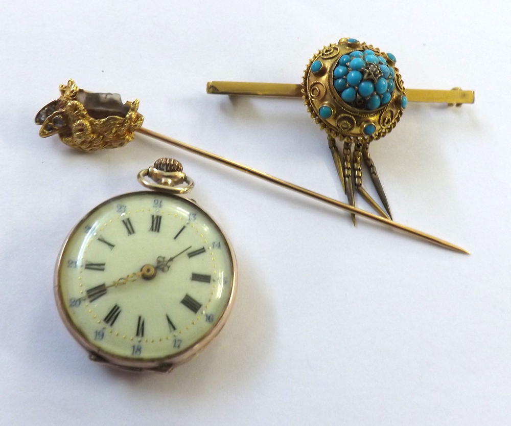 A Mixed Lot including: an early 20th Century Continental yellow metal cased Fob Watch with black - Image 2 of 2