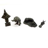 A Mixed Lot: various small metal figures to includes Brass Indian Deity, seated deer and others,