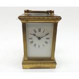 Early 20th Century French lacquered Brass Carriage Timepiece, the cylinder platform escapement to