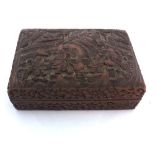 A Vintage Cinnabar Lacquered Box of rectangular form, the lid decorated with figures, pagodas etc, 5