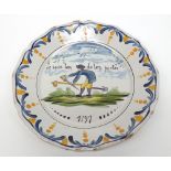 French Quimper decorated Plate, 9  diameter