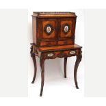 Late 19th Century Continental Kingwood and Amboyna Bonheur du Jour, the top section with two doors