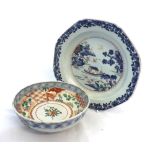 An 18th Century Chinese Soup Bowl of octagonal form, the centre decorated in underglaze blue and