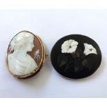 A Victorian Silver Framed Oval Pietra Dura Brooch depicting Convolvulus, 55mm x 50mm; together