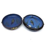 Two round Torquay Ware Dishes, decorated with diving kingfishers, 9  diameter (2)