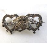 Late Victorian hallmarked Silver double open heart Brooch with banner inscribed with  Kroonstad ,