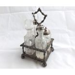 A 19th Century Silver Plated Four Bottle Cruet, the stand with bamboo type detail, 10  high