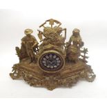 Late 19th Century gilt Spelter figural Mantel Clock (associated), the naturalistic case surmounted