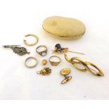 Mixed lot comprising three rings including hallmarked 9ct Gold Signet Ring, Brooches, Peacock