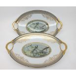 Pair of Kaiser oval double-handled Dishes, decorated in the Pavilion pattern, numbered to base