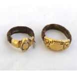 Two 19th Century Gold fronted braided hair rings, one with enamel detail (2)